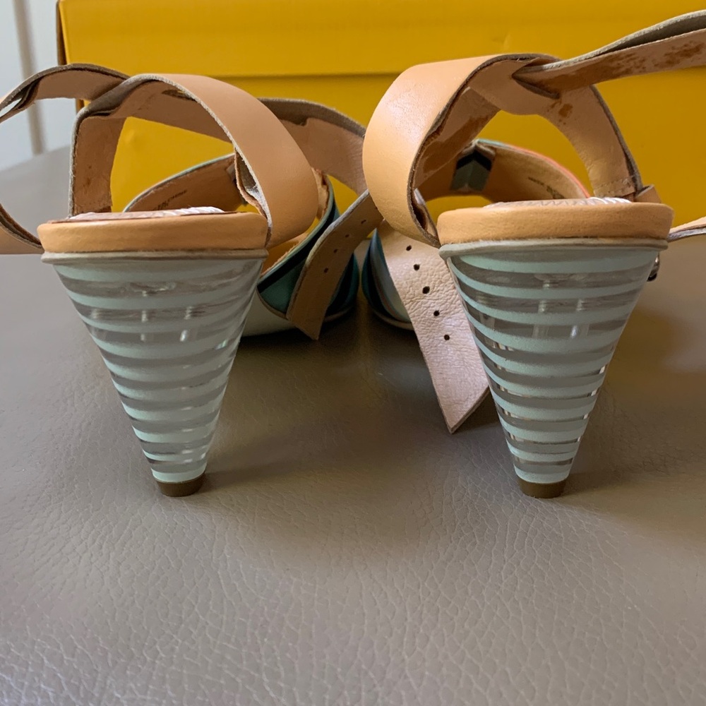 Pilcro and the Letterpress Aqua and Navy Striped Mules - Picture 3 of 5